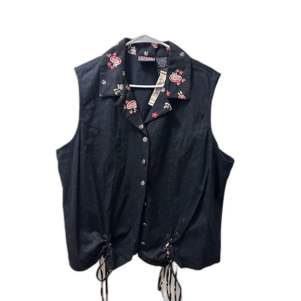 Ozark Mountain Jean Co Vest Top Black Western Paisley Lace Up Deadstock VTG XL